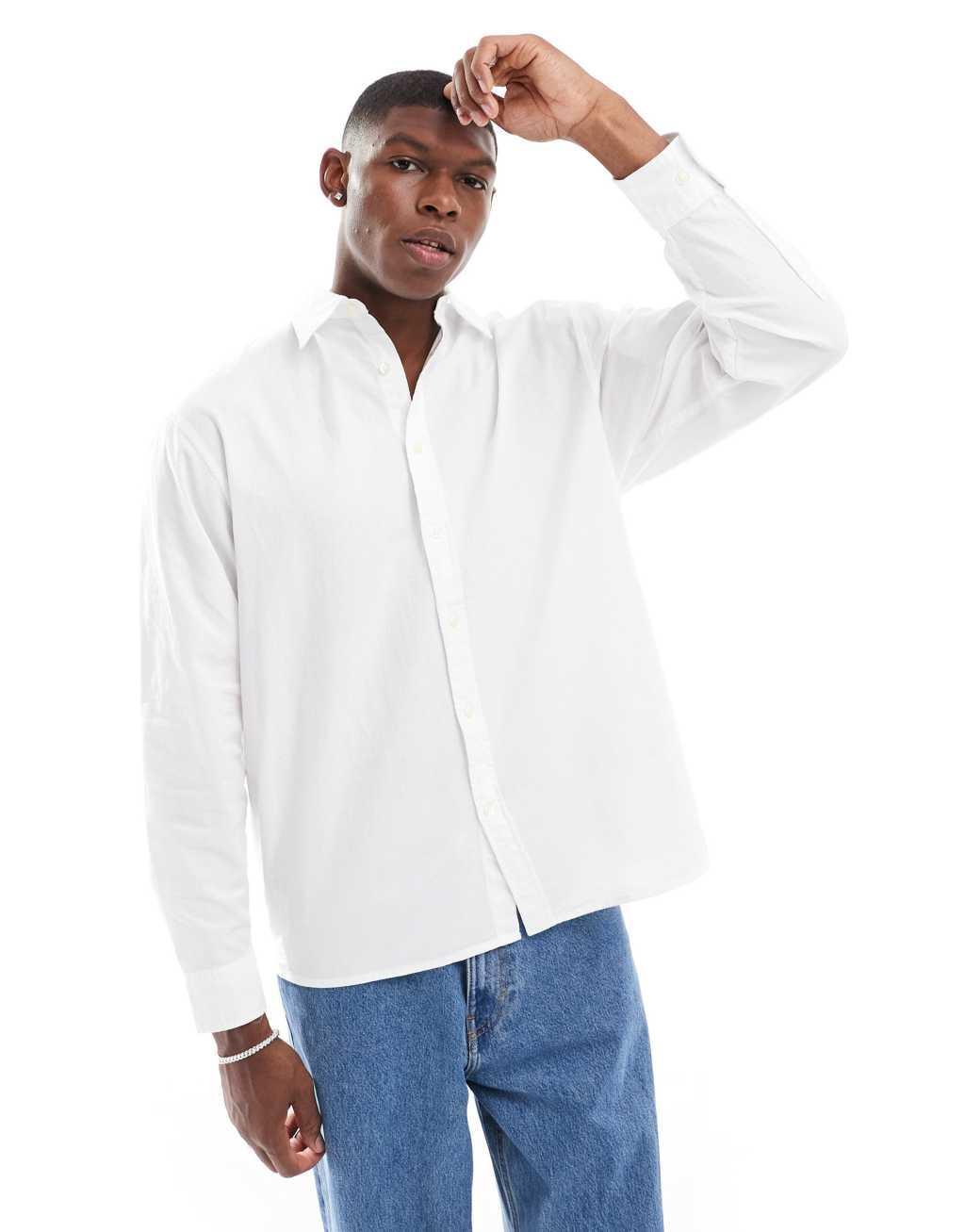 Selected Homme oversized boxy shirt in white Product Image