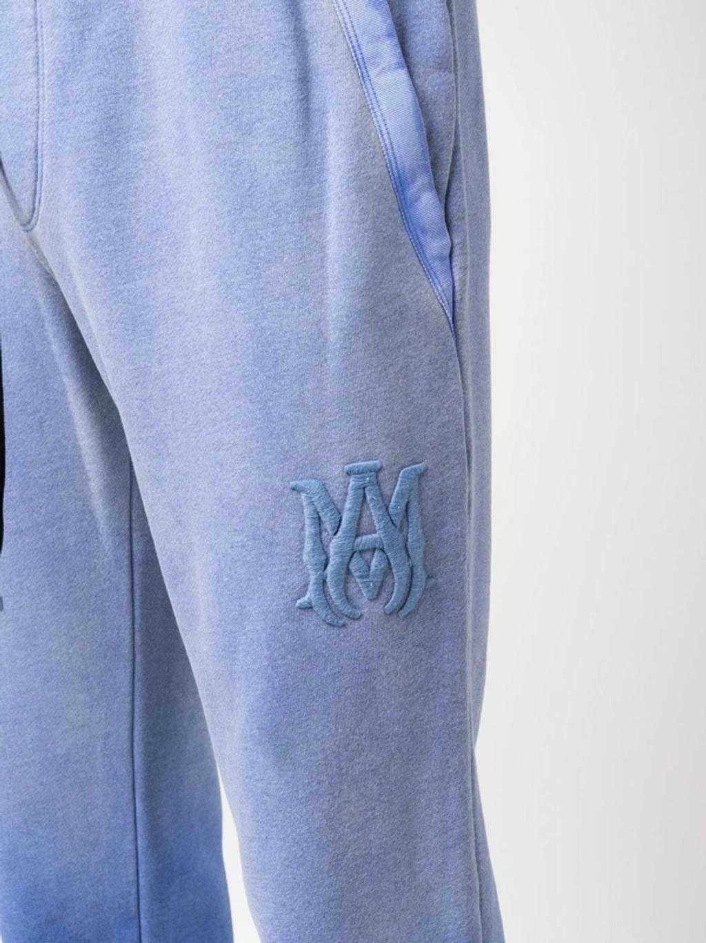 Slim-fit Tapered Logo-embroidered Cotton-jersey Sweatpants In Blue Product Image