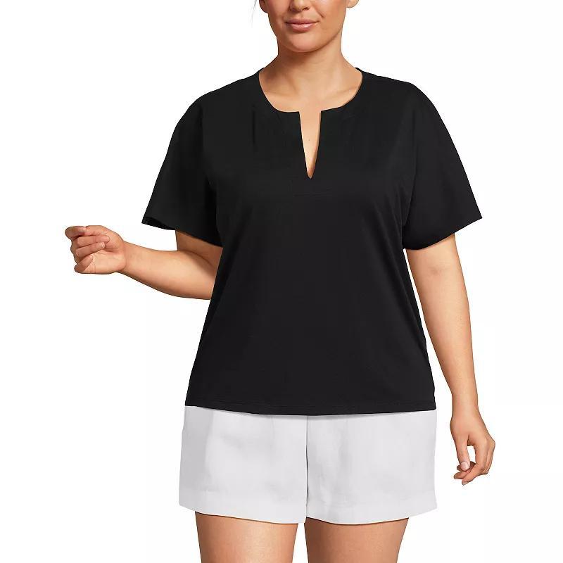 Plus Size Lands End Supima Cotton Notch Neck Short Sleeve T-Shirt, Womens Product Image