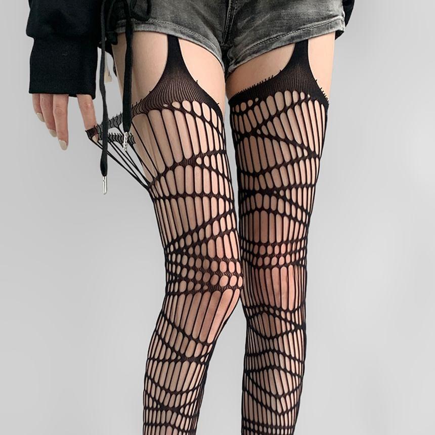 Plain Cutout Stockings with Garter Belt Product Image