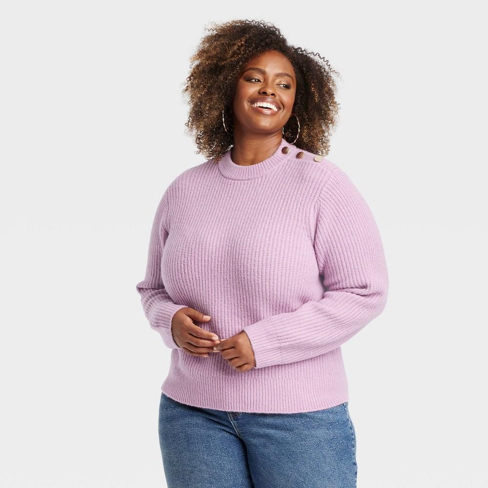 Womens Button Crewneck Pullover Sweater - Ava & Viv Mauve 4X Product Image