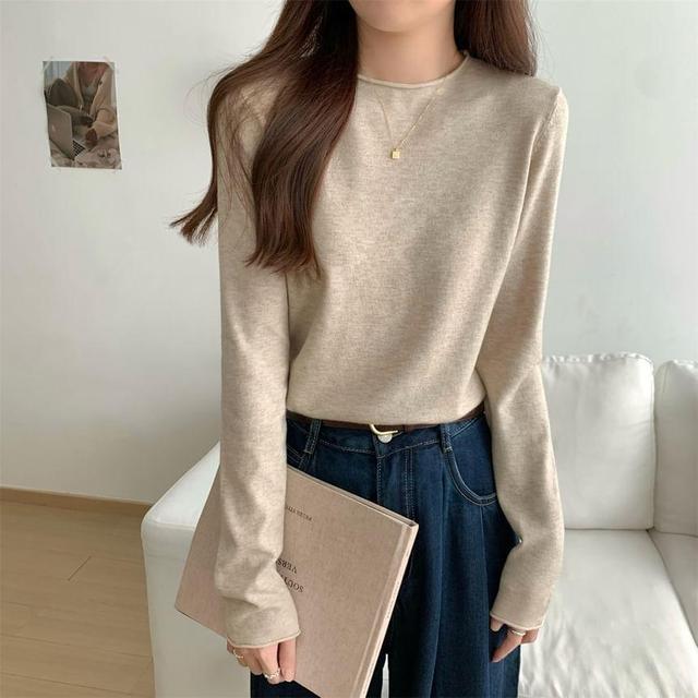 Crew Neck Plain Sweater Product Image