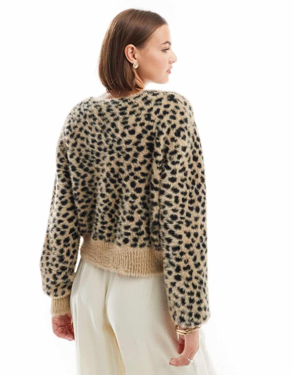 Stradivarius bow front cardigan in leopard Product Image