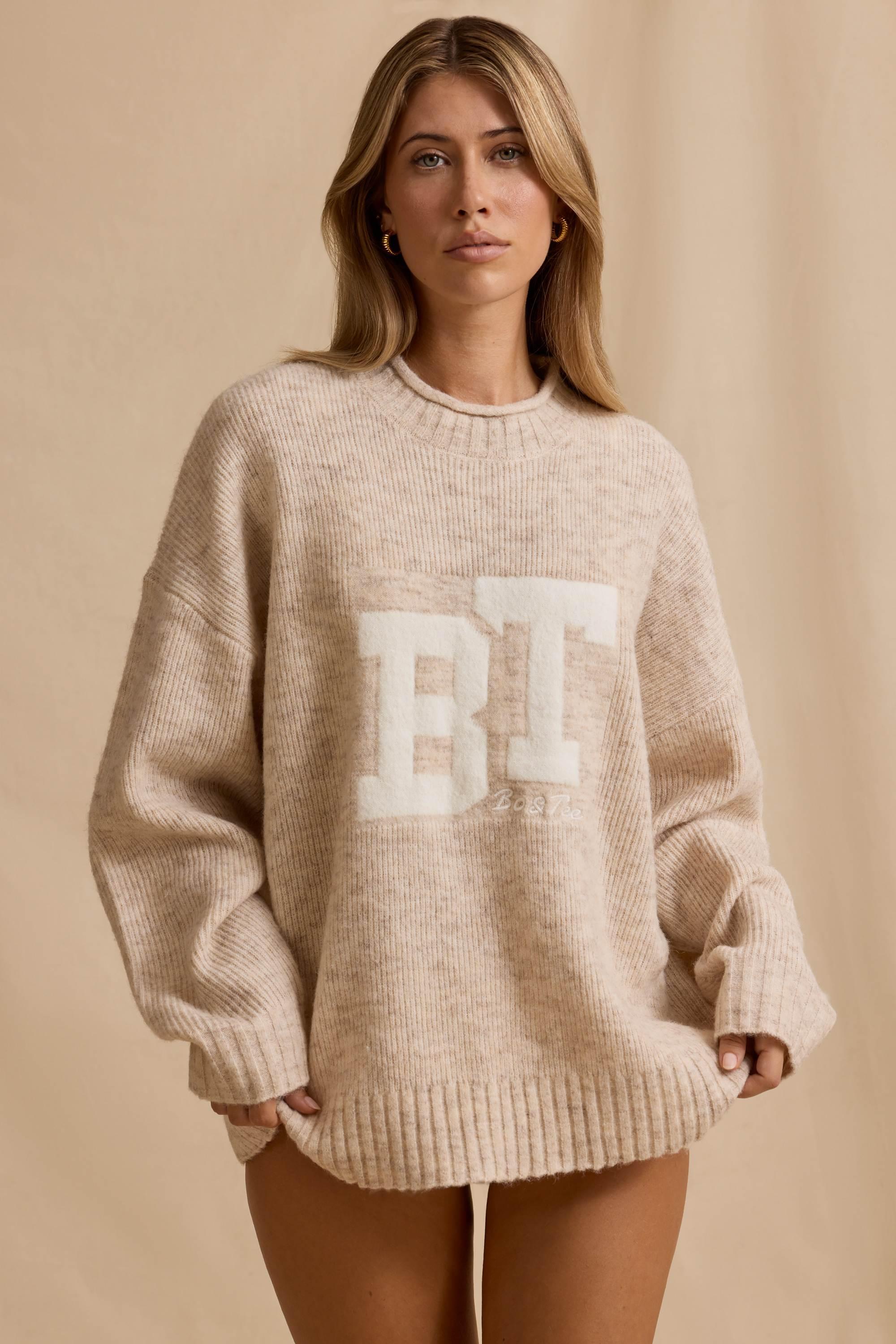 Oversized Knit Jumper in Cream Marl Product Image