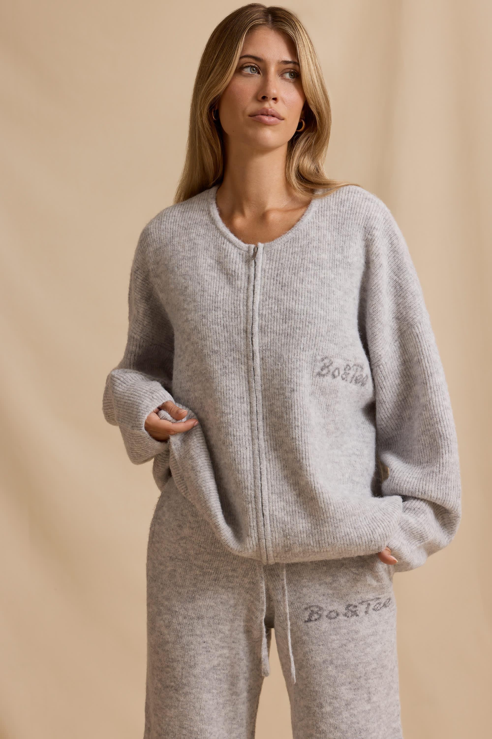 Oversized Zip-Up Cardigan in Ice Marl Product Image