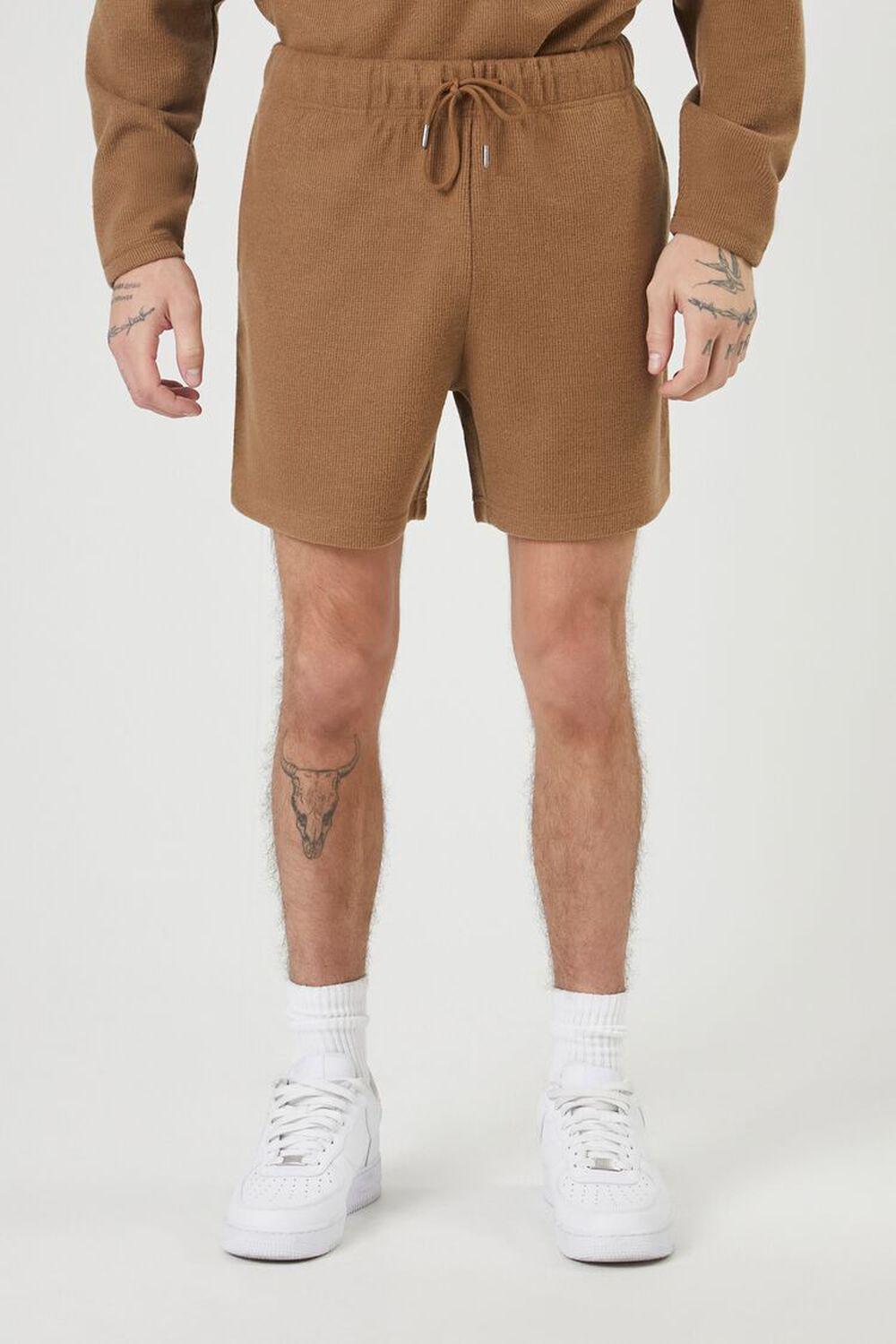 Ribbed Knit Heathered Drawstring Sweatshorts | Forever 21 Product Image