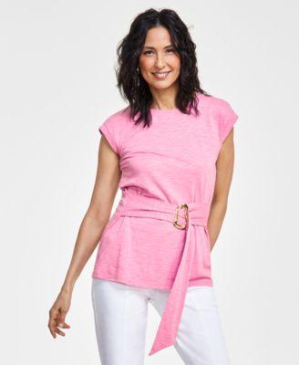 Women's Crewneck Belted Top, Created for Macy's  Product Image