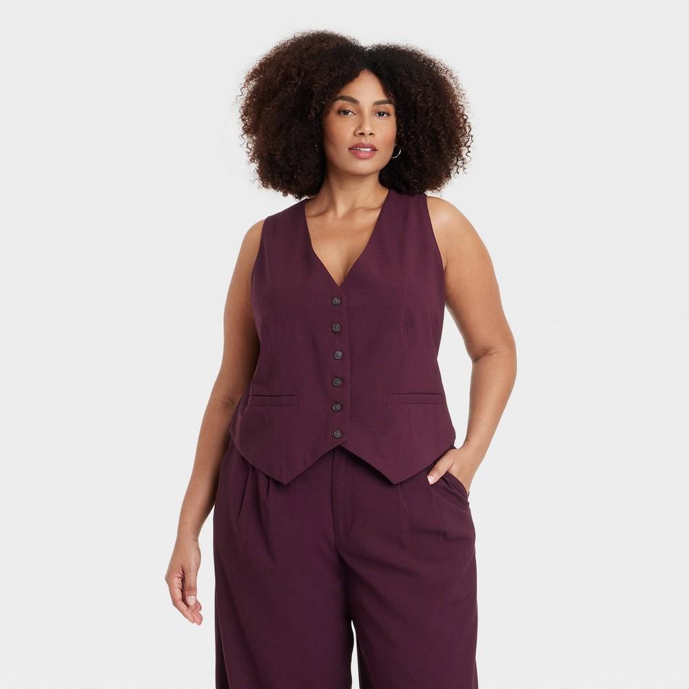 Womens Tailored Suit Vest - A New Day Burgundy 2X Product Image