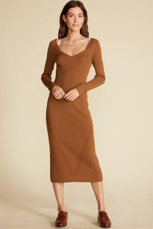 Maelle Square Neck Sweater Dress - Almond Brown Product Image