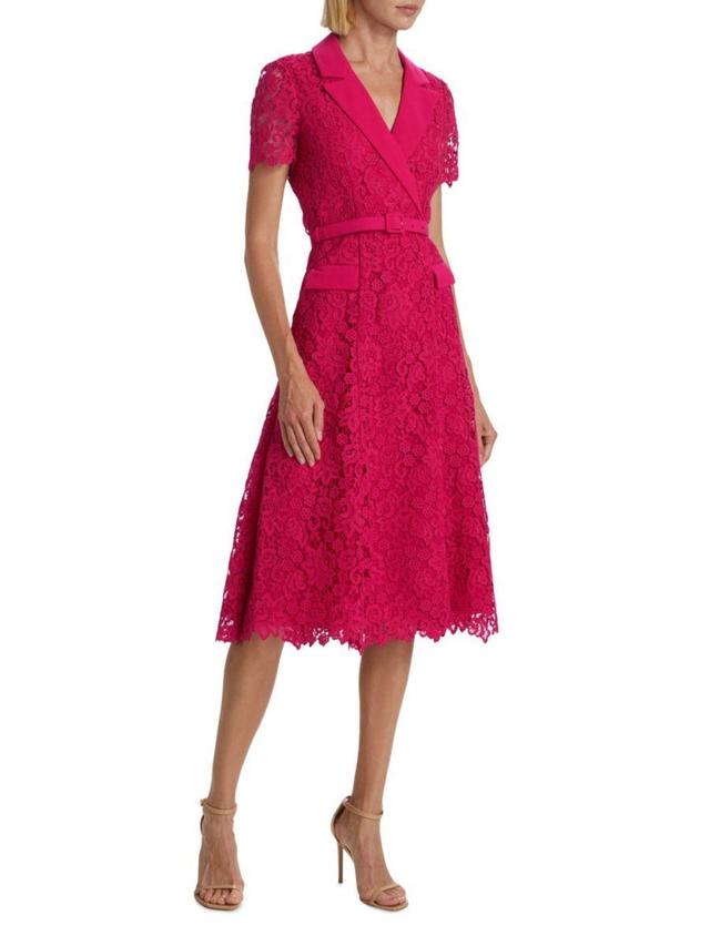 Women's Belted Lace Midi Dress In Pink Product Image