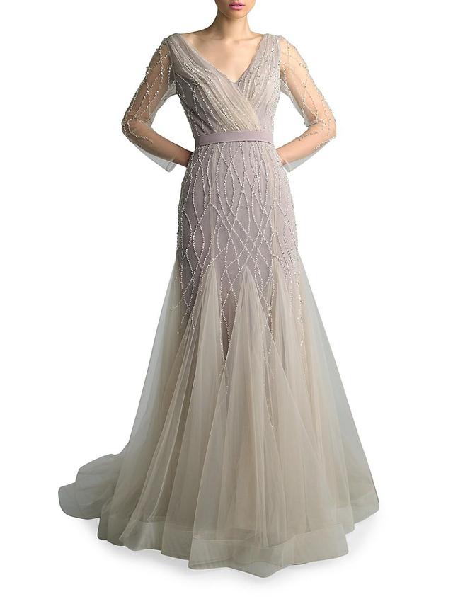 Womens Bead-Embroidered Tulle Gown Product Image