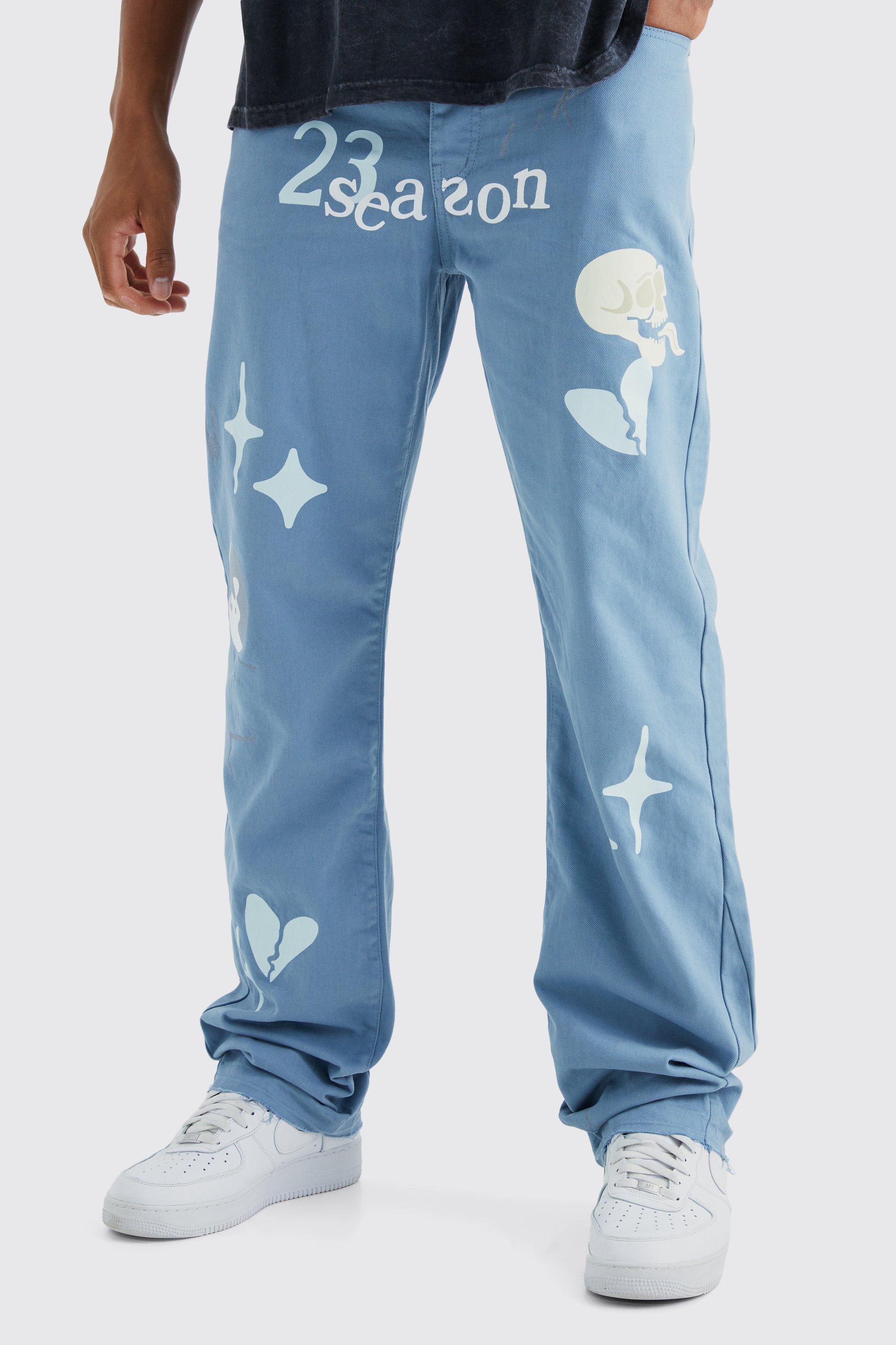 Mens Blue Tall Fixed Waist Relaxed Gusset Applique Trouser, Blue Product Image