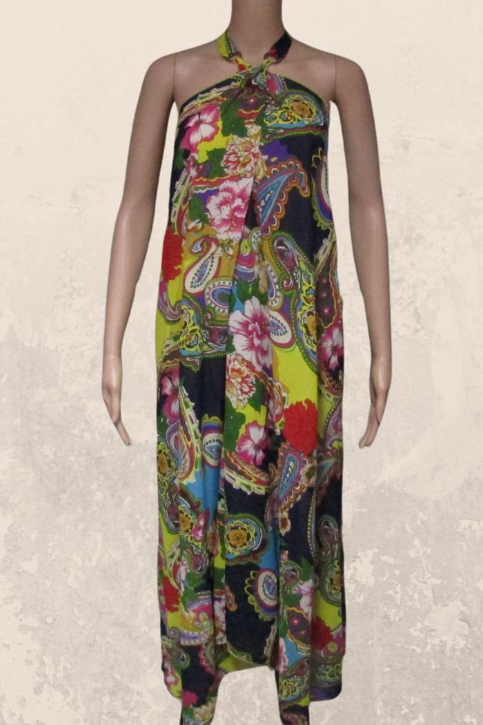 Sheer Halter Style CoverUp-Dress in a Yellow-Multi Paisley Print Product Image