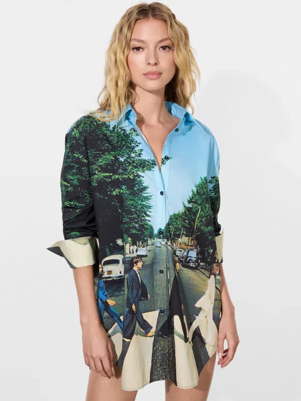 ALICE AND OLIVIA X The Beatles Finely Oversized Button-front Shirt In Multicoloured 1 Product Image