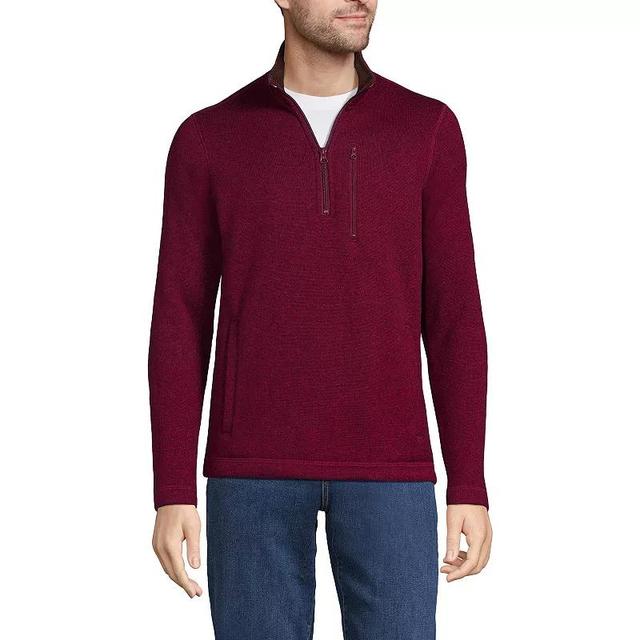 Mens Lands End Sweater Fleece Quarter Zip Pullover Red Heather Product Image