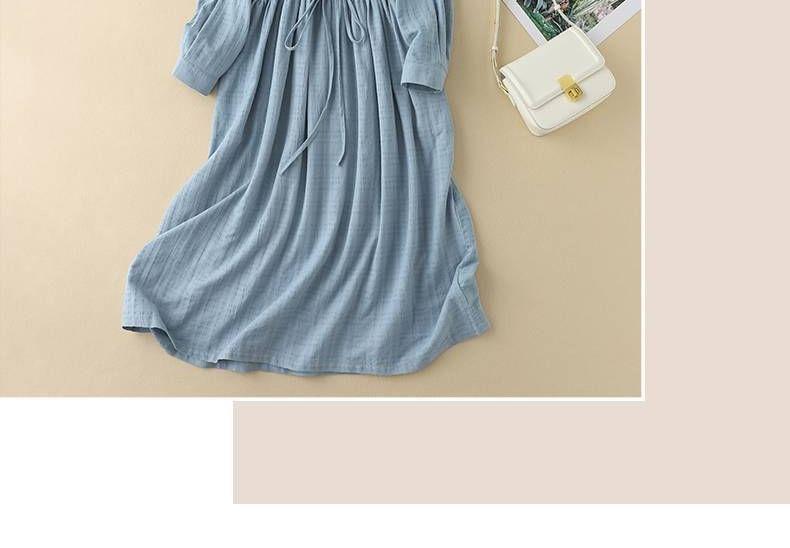 Long-Sleeve Henley Plain Drawstring Midi Smock Dress Product Image