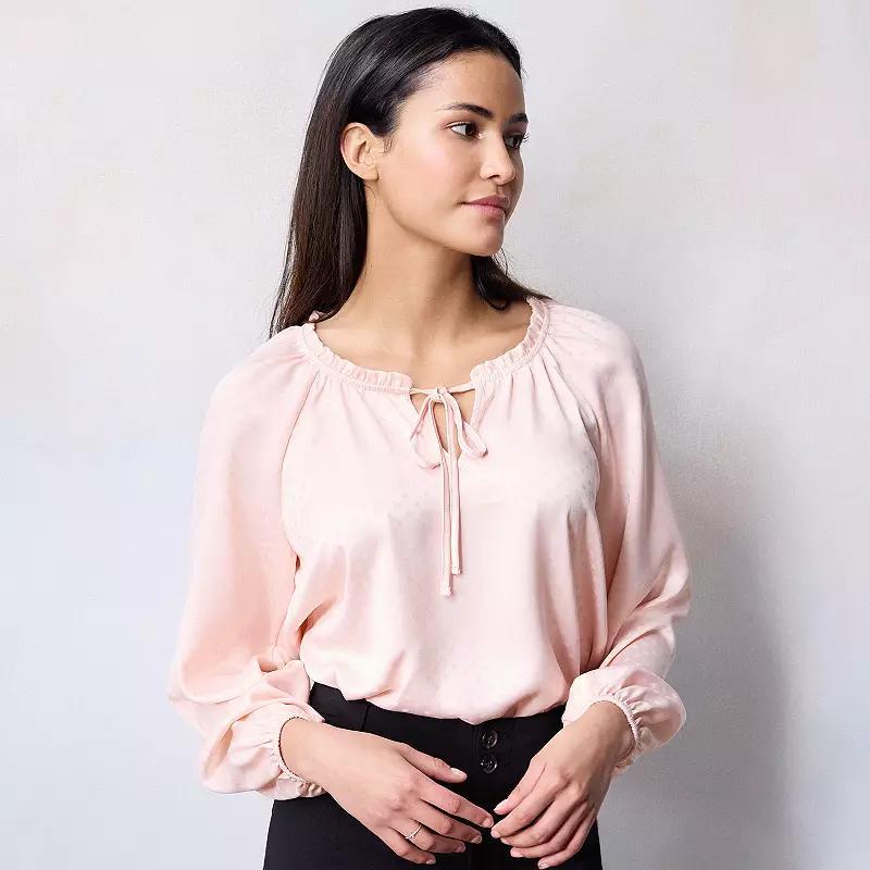 Petite LC Lauren Conrad Tie-Front Peasant Top, Womens product image