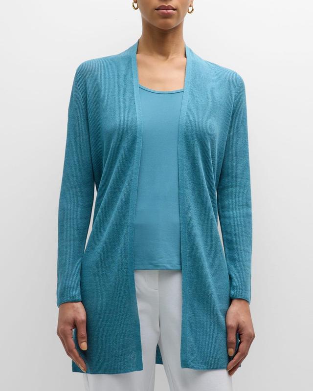 Ribbed Side-Slit Open-Front Cardigan Product Image