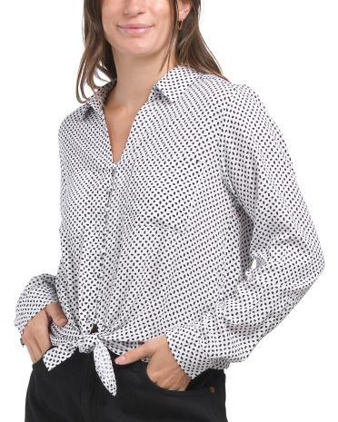 Long Sleeve Button And Loop Closure Geometric Top for Women | Rayon Product Image