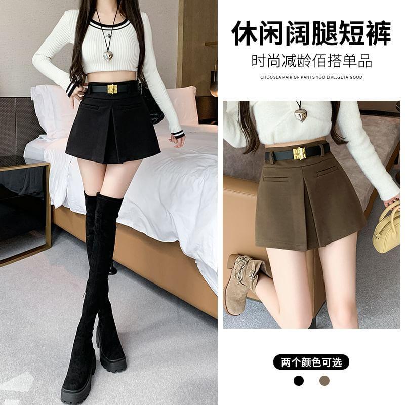 High Waist Plain Pleated Mini Skort Product Image