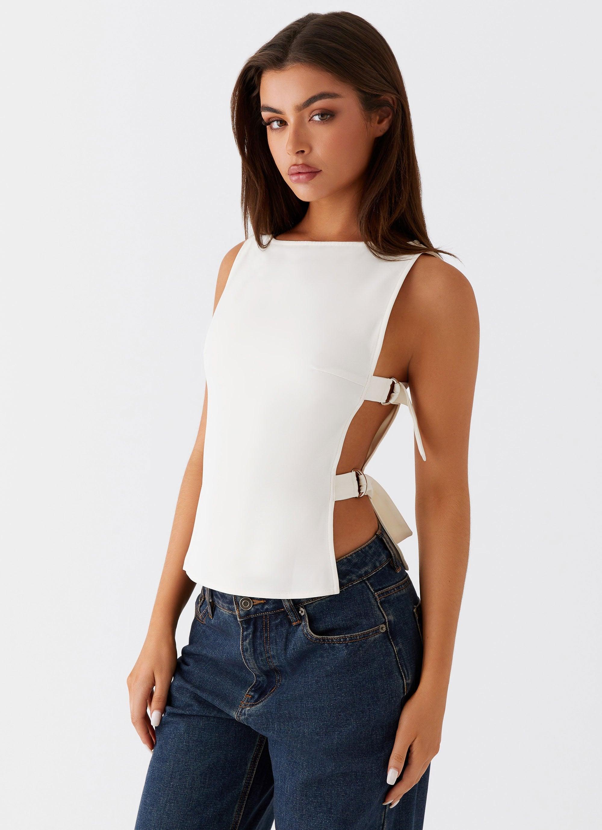 Cherish You Buckle Top - White Product Image