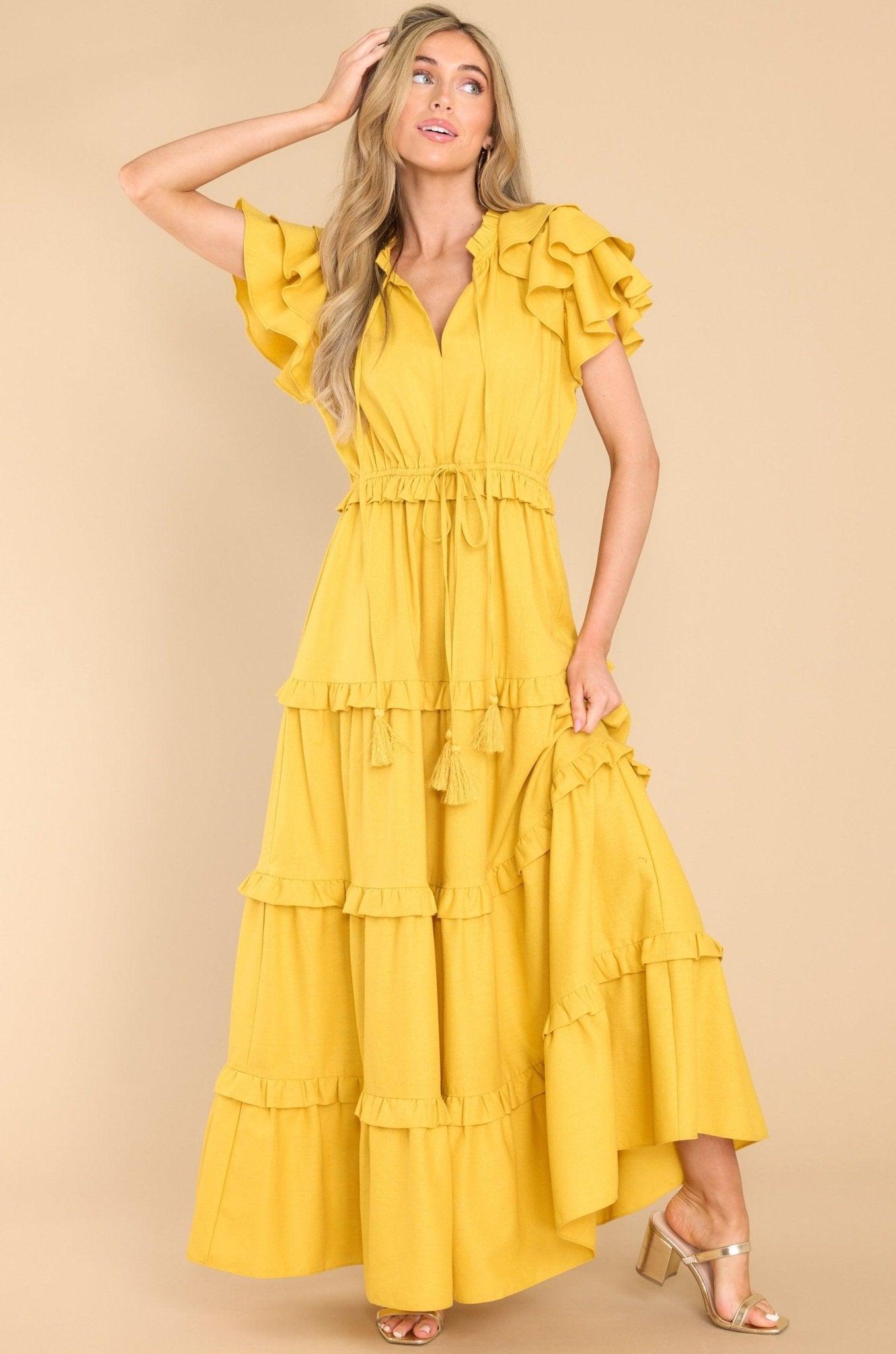 Aura Ruffle Some Feathers Sunset Maxi Dress Yellow Product Image