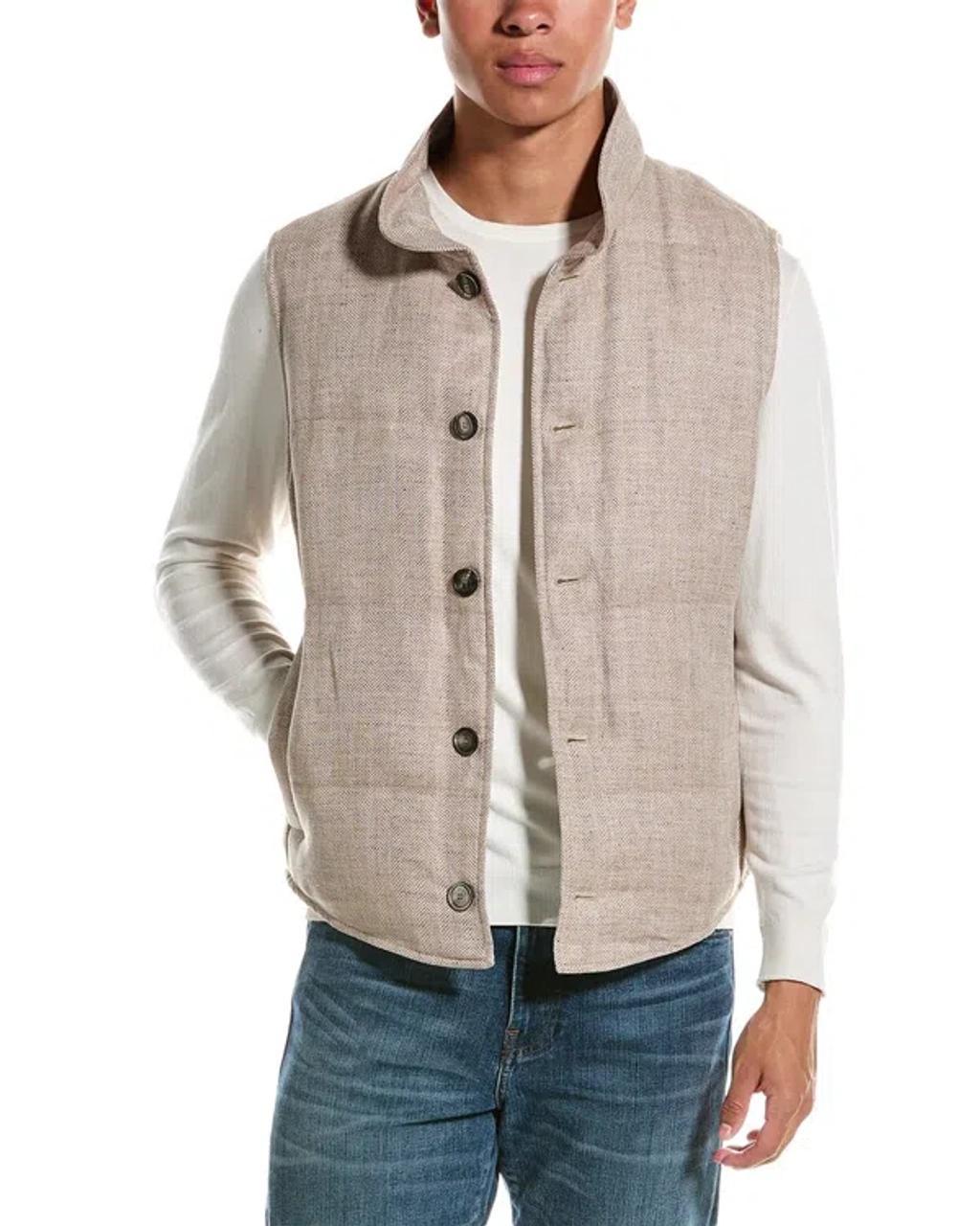 Linen & Wool-blend Down Vest In Beige product image