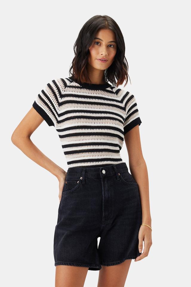 Rosario Crochet Top - Black White Multi Stripe Product Image