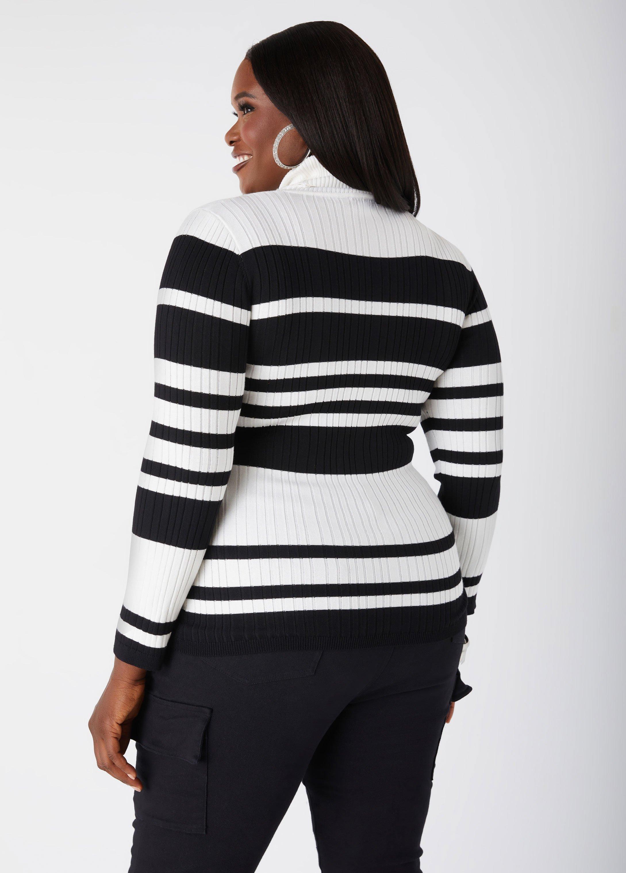 Plus Size Striped Pullover Turtleneck Sweater Ashley Stewart Product Image