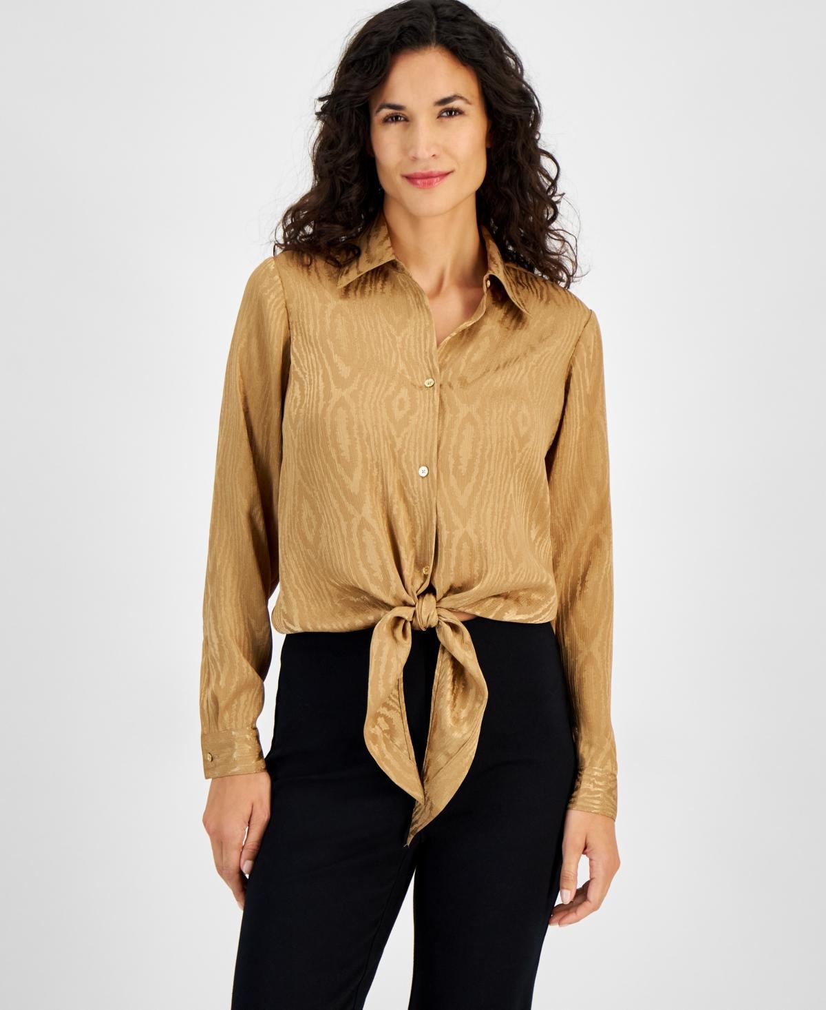 Michael Michael Kors Womens Long-Sleeve Tie-Hem Shirt Product Image