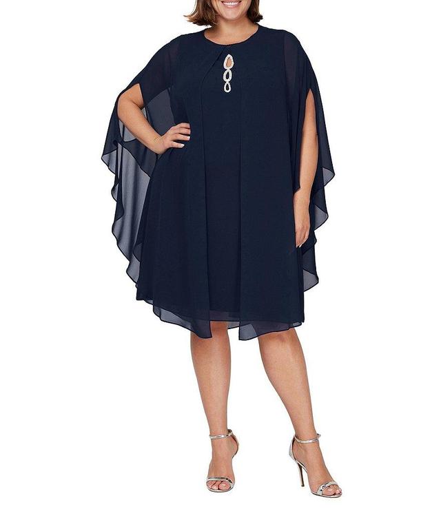 Ignite Evenings Plus Size 3/4 Cape Sleeve Beaded Keyhole Neck 2-Piece Capelet Jacket Dress Product Image