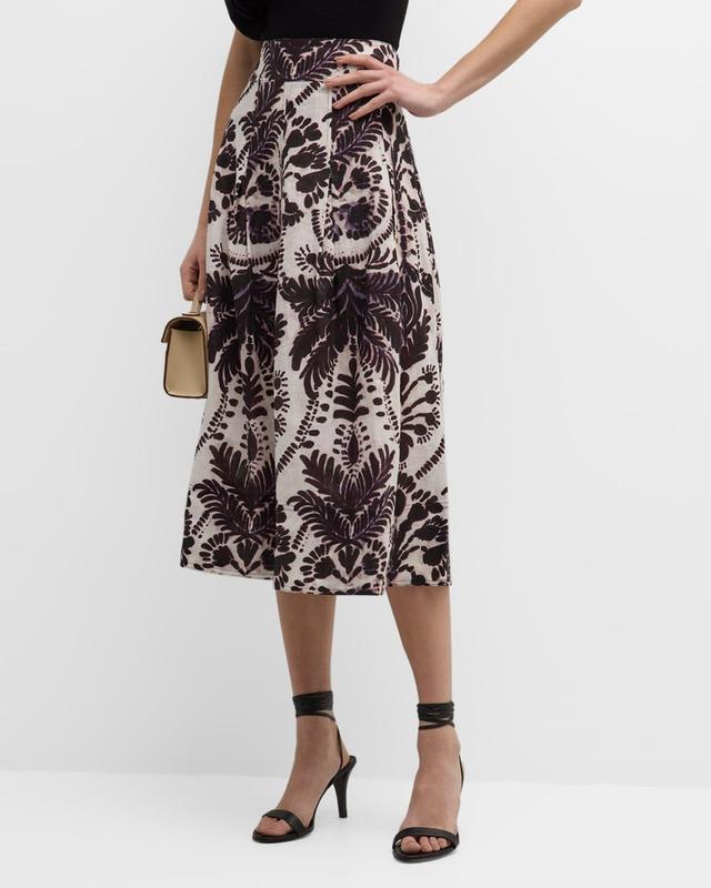 Womens Frankie Damask Linen Midi-Skirt Product Image