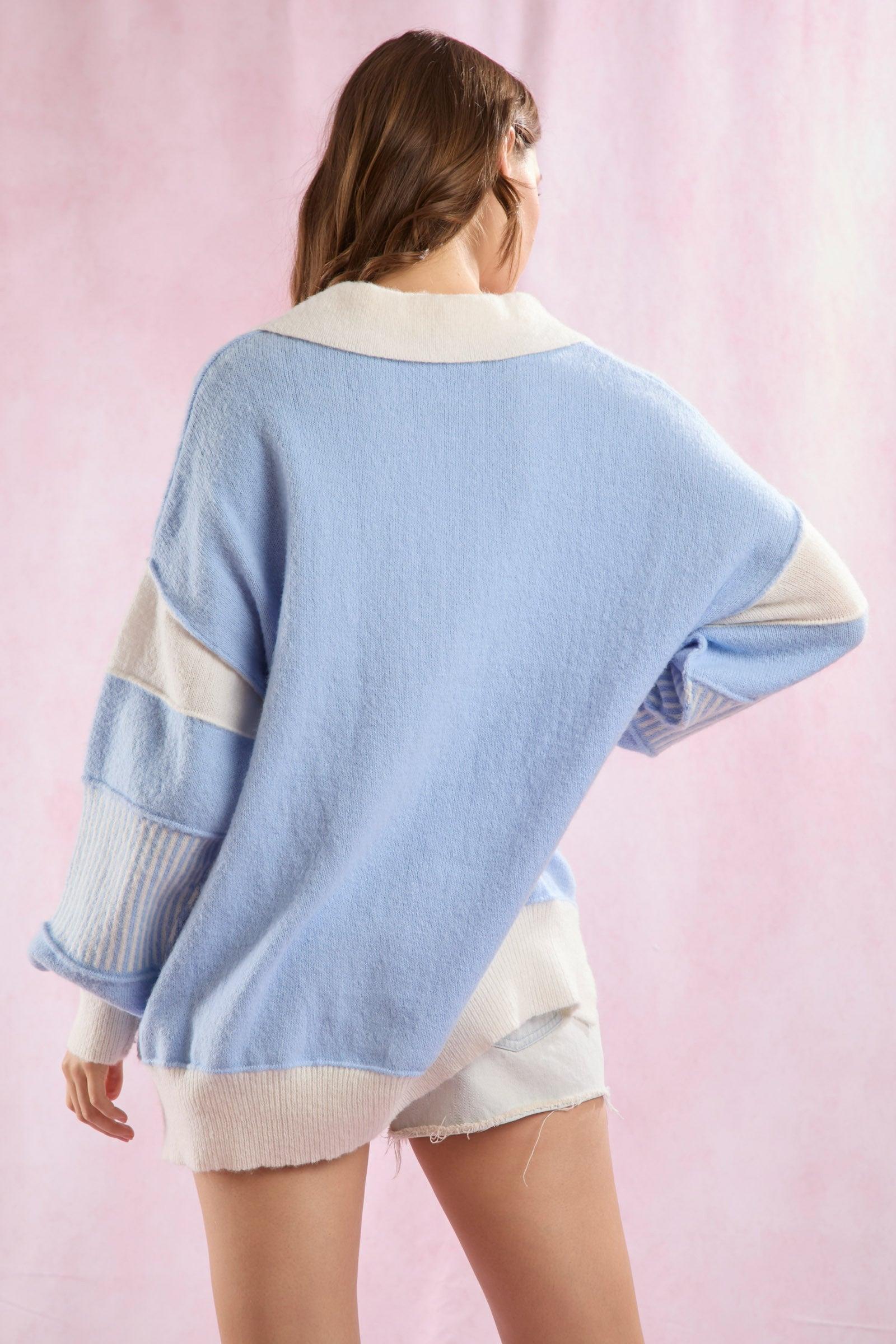 Spring Blues Collared Oversized Sweater Product Image