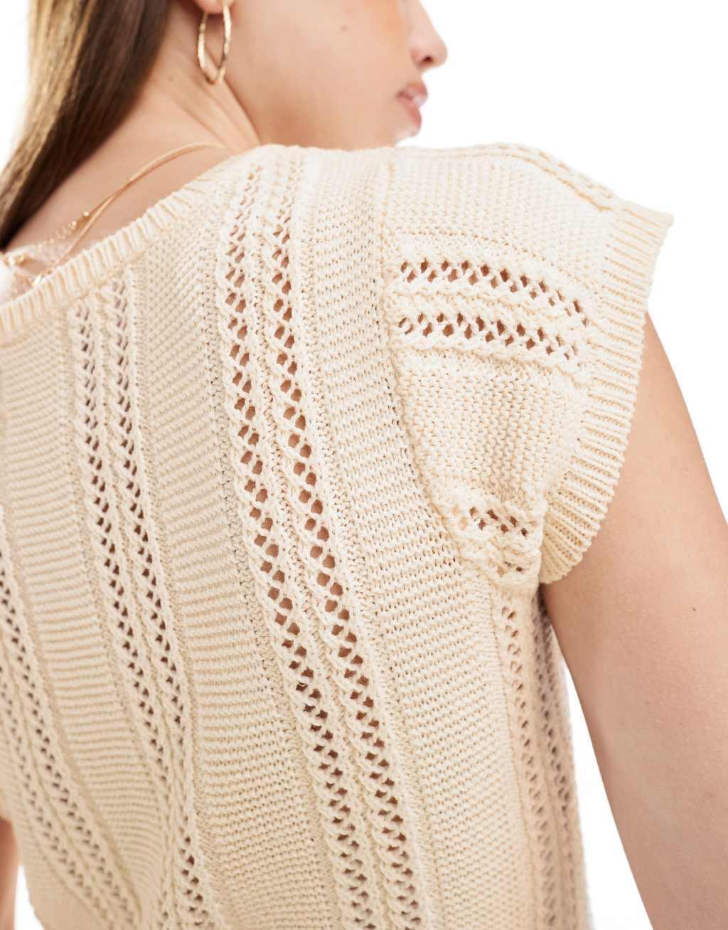 ASOS DESIGN knit cap sleeve cardigan in cream Product Image