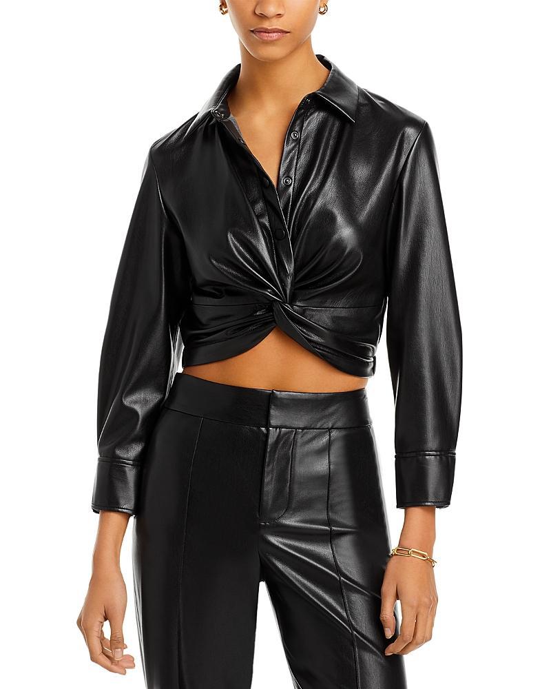 Womens Phebe Vegan Leather Twist Crop Shirt Product Image