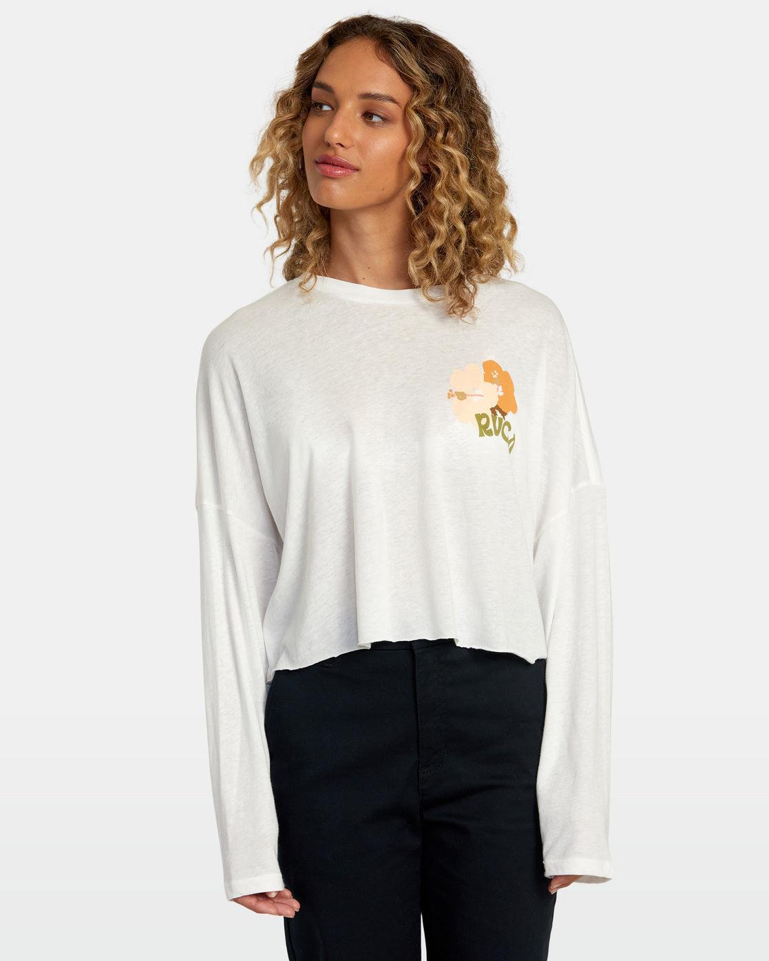 Retro Hibiscus Long Sleeve Tee - Vintage White Product Image