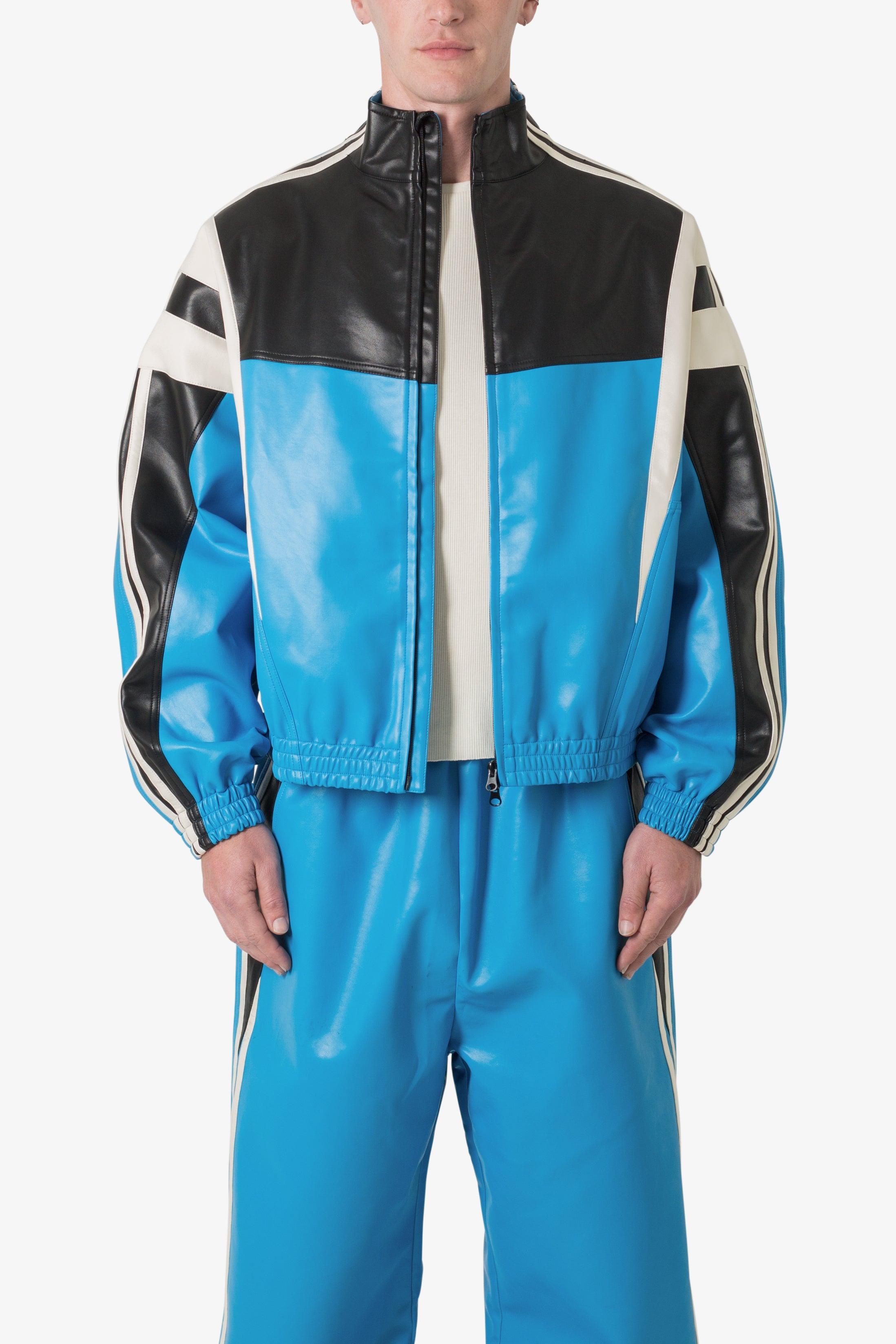 Icon Oversized PU Track Jacket - Blue/Black Product Image