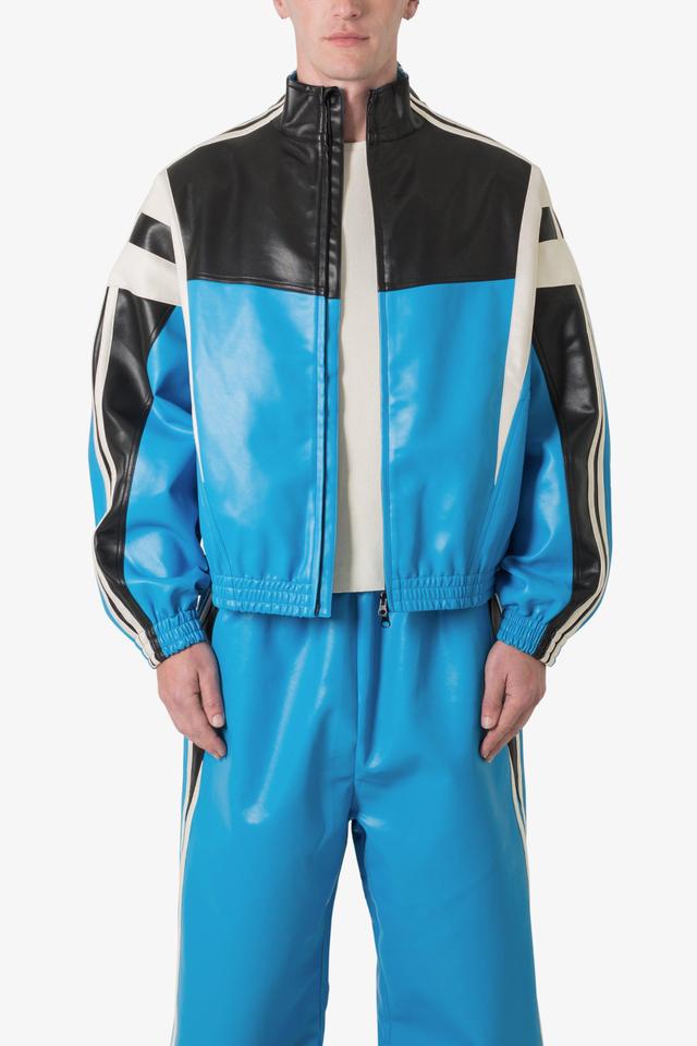 Icon Oversized PU Track Jacket - Blue/Black Product Image