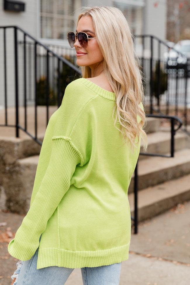 Bold Dreams Lime Oversized V-Neck Sweater FINAL SALE Product Image