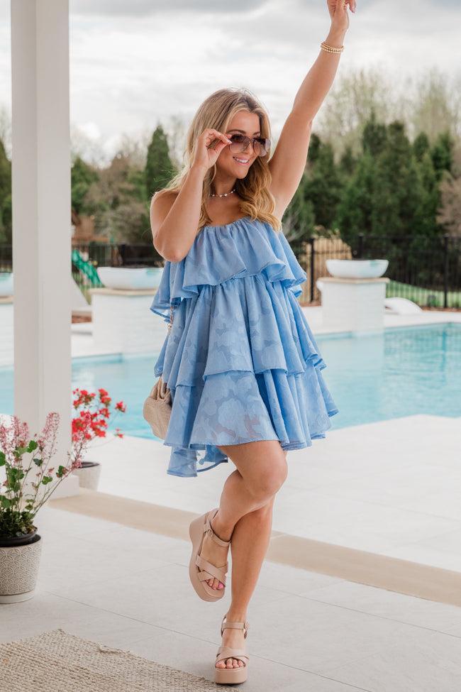 You're My Sunny Day Blue Lace Strapless Dress Product Image