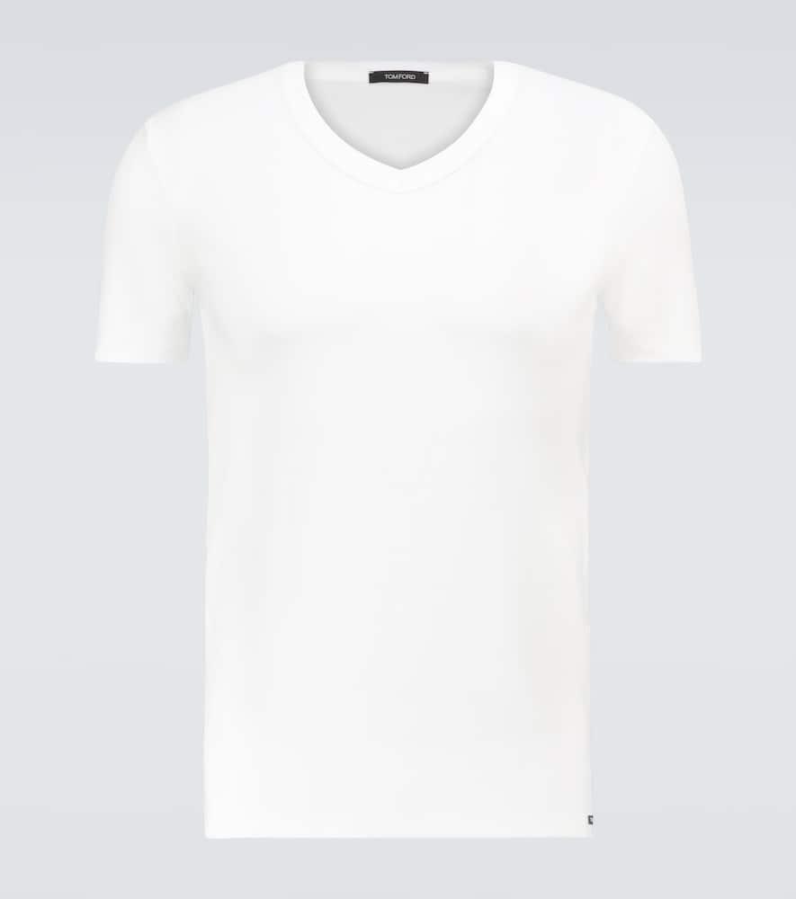 TOM FORD Marl Cotton Jersey V Neck T-shirt In White Product Image