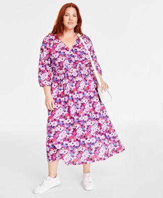 Trendy Plus Size Printed Midi Dress, Color Crystal & Imitation Pearl Drop Earrings & Leslii Solid Small Crossbody, Created for Macy's Product Image