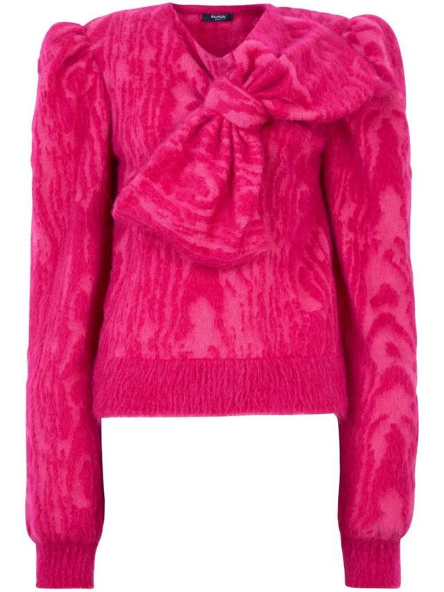 Bow Wool-blend Jumper In 4dk Pink Product Image