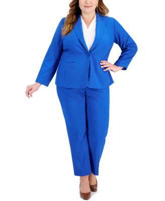 Plus Women's Notched-Lapel Blazer Pants Suit Product Image