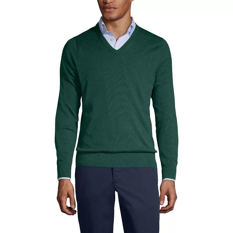 Lands End Mens School Uniform Cotton Modal Fine Gauge V-neck Sweater Product Image