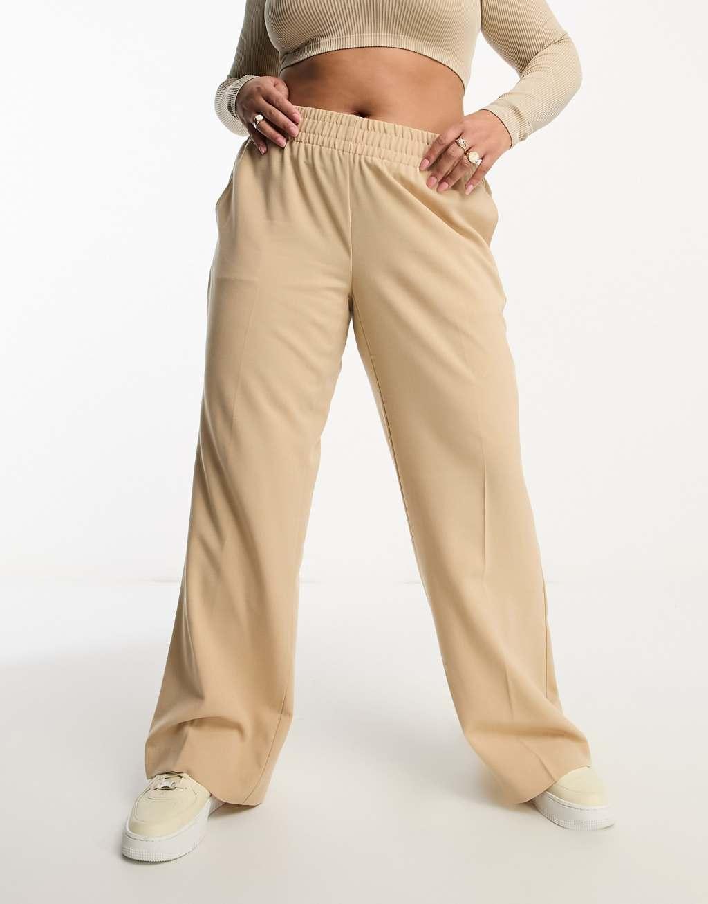 Vero Moda Curve stand alone wide leg pants with shirred waist in cream product image