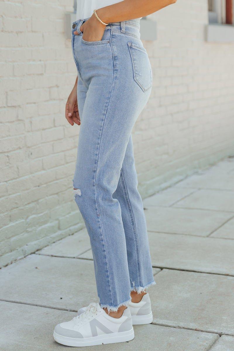 Light Wash Distressed Mom Jeans - FINAL SALE Product Image