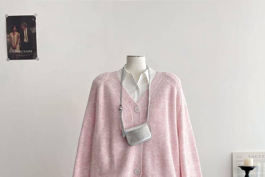 V-Neck Plain Ribbed Cardigan product image