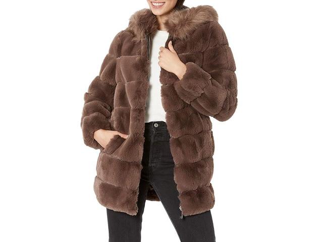 Calvin Klein Hooded Faux Fur Jacket Women's Jacket Product Image