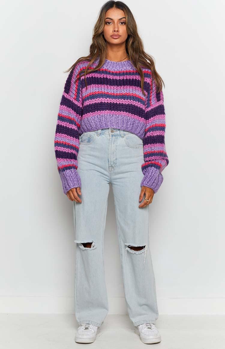 Belmont Stripe Sweater Purple Product Image